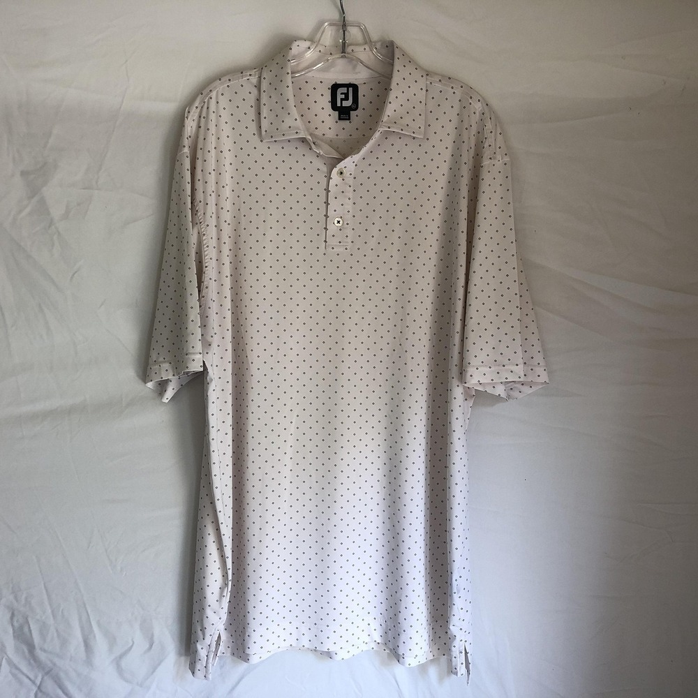 FootJoy Polo Shirt Mens XL White Geometric Print Golf Performance Logo